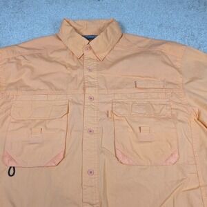 West Marine Vented Big Catch Fishing Shirt Mens L Orange Short Sleeve Outdoor